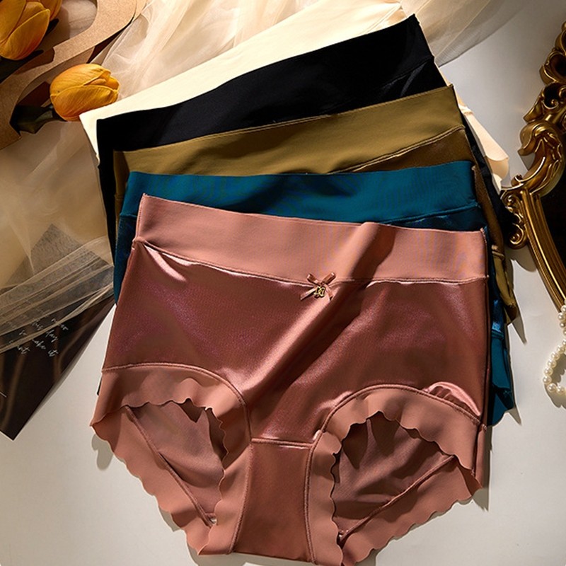 Monika ️ Y25 High Waist Underwear Satin Fabric + Ice Silk + Spandex Edge Soft And Smooth Comfortable To Wear Not Folded M-XXL