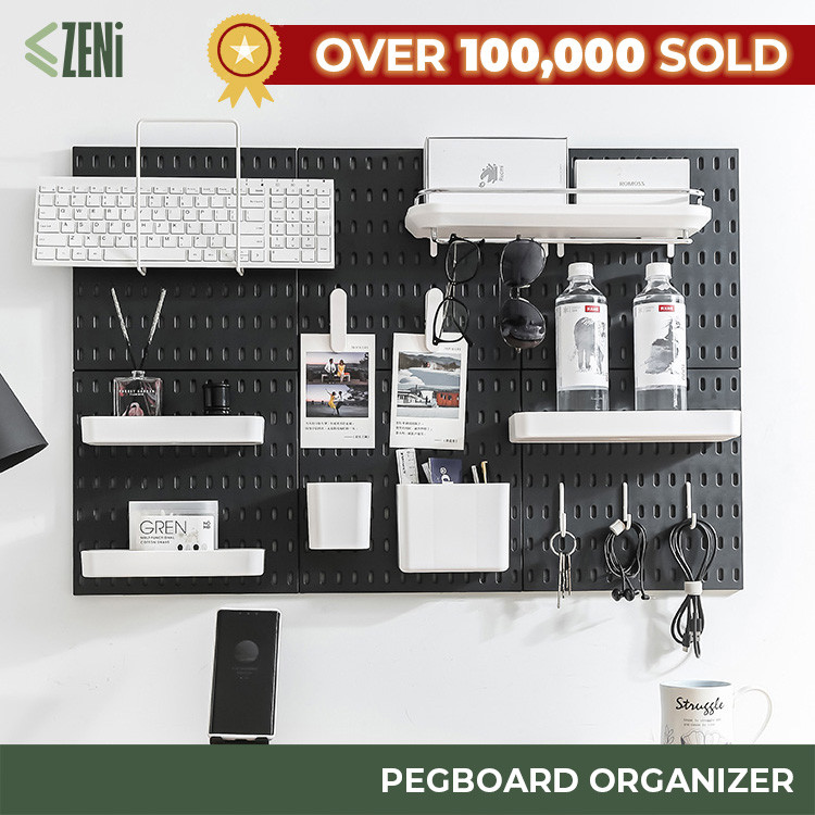 ZENi Pegboard Organizer | Wall Shelf Organizer Accessories | Compatible with IKEA SKADIS | Hanger Board