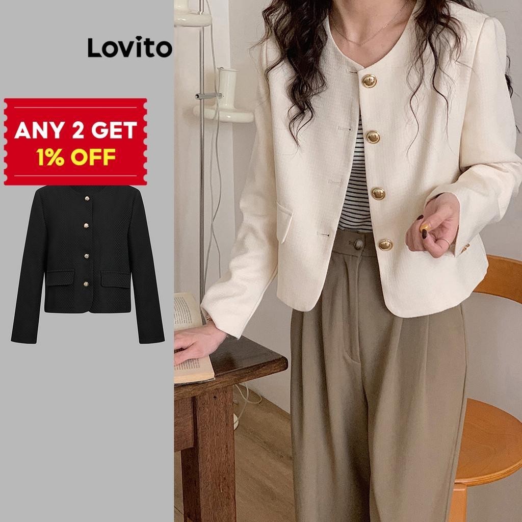 Lovito Pocket Blazer Button Autumn Winter Blazer for Women LNA29388(Multi-color)