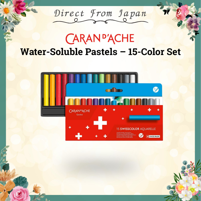 Caran d’Ache Swiss Color Water-Soluble Pastels – 15-Color Set in Paper Box