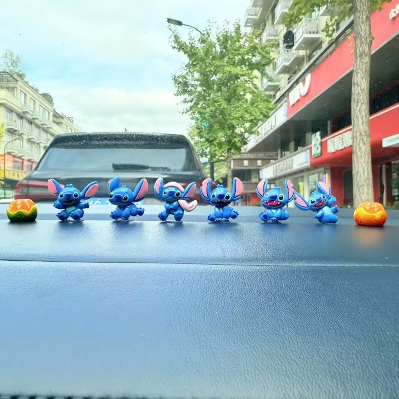 6/8pcs Stitch Anime Figure Doll Cartoon Stitch Car Ornaments Micro Landscape Decoration Model Pvc Figure Kids Birthday Gift