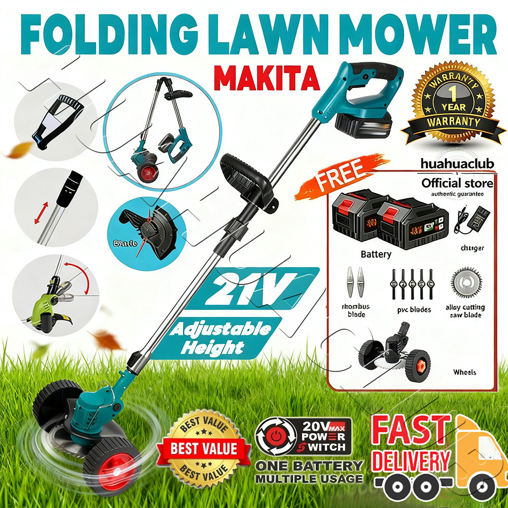 Makita Mesin Rumput Bateri Cordless Grass Cutter with 2 Batteries1 Charger Mesin Potong Rumput Elektrik Trimmer Rumput