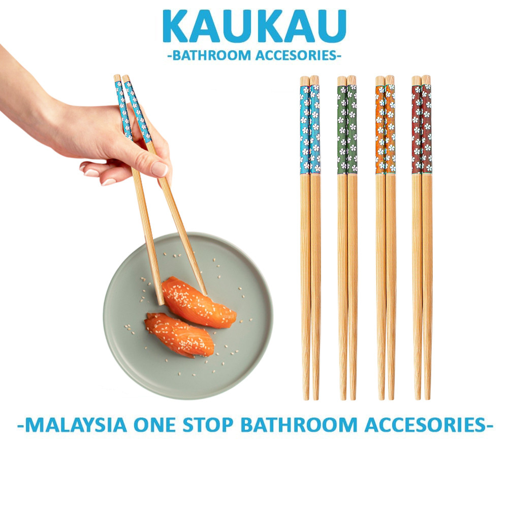 KAUKAU Penyepit Japanese Sakura Chopsticks Bamboo Dining Utensil Eco Friendly with Cherry Blossom Design