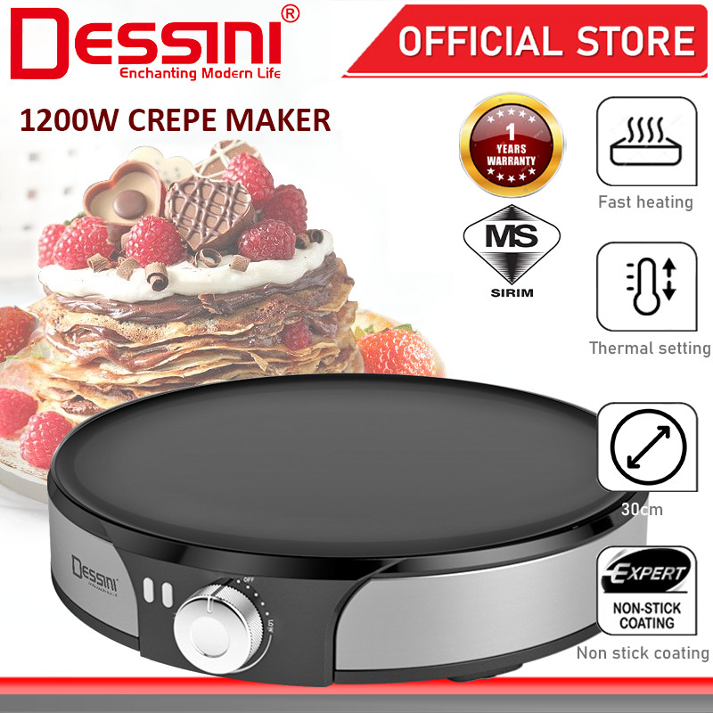 DESSINI ITALY 30CM Electric Crepe Pancake Pizza Spring Roll Maker Toaster Barbecue BBQ Grill Non-Stick Baking Pan Cooker