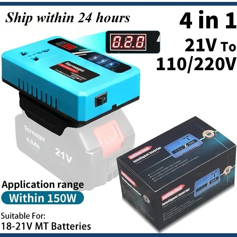 Inverter Kuasa Mudah Alih 18V/20V/21V DC ke 220V AC dengan Bateri Lithium MT 20V, Stok Sedia untuk Kegunaan Luar Ruangan