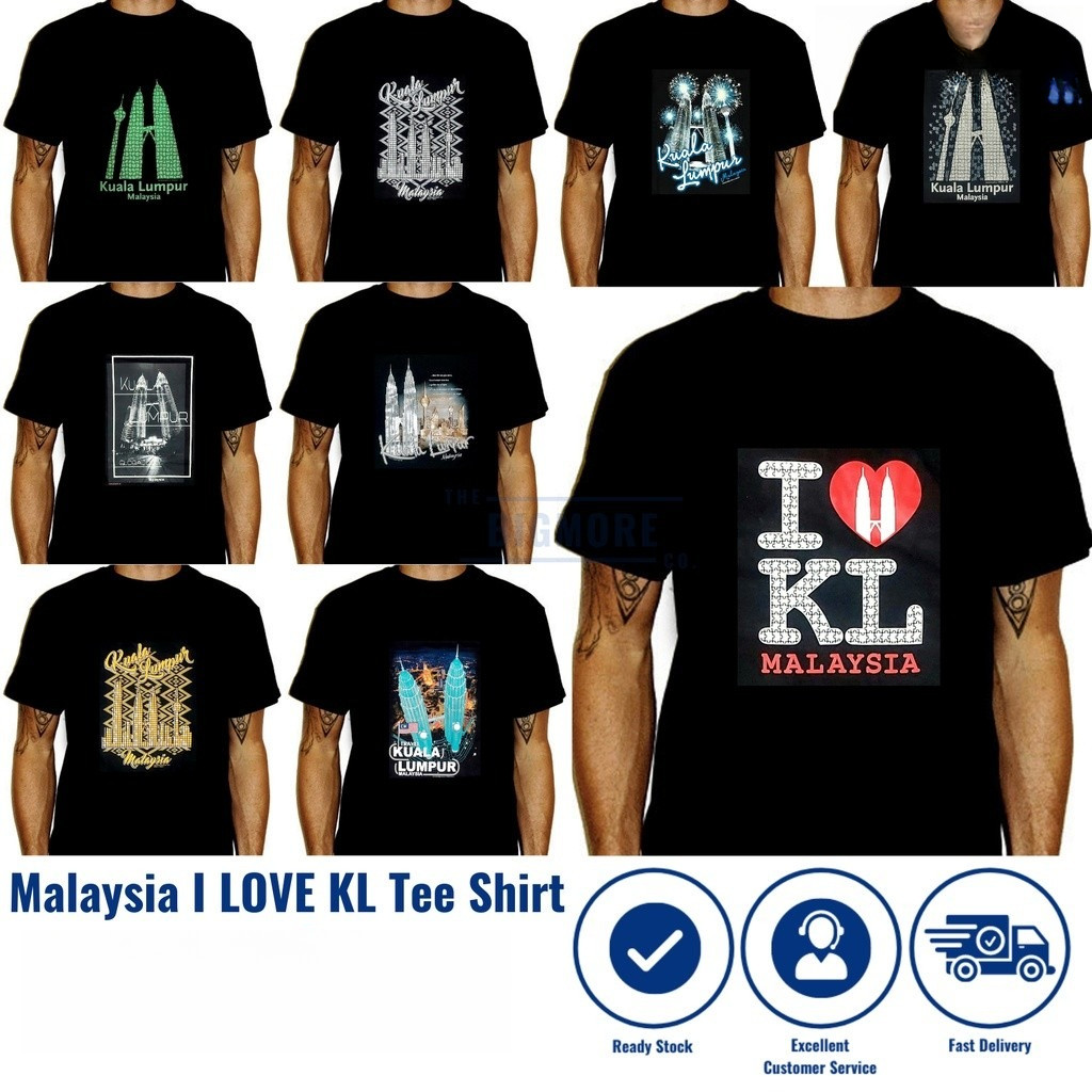 【Premium 220GSM 100% Cotton T-Shirt】GXG  Baju I LOVE KL Print Unisex Premium  KLCC Malaysia Souvenir Black Tee