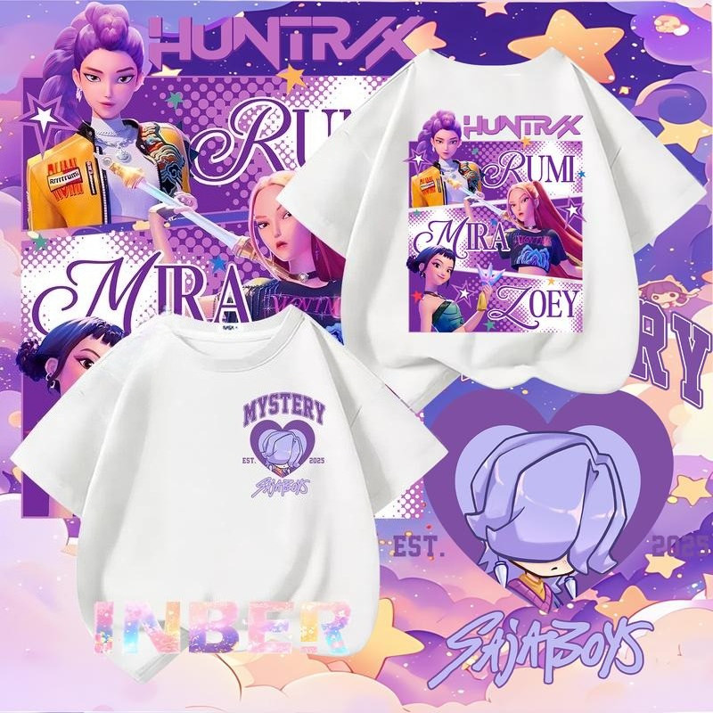 2025 New Kpop Demon Hunters T-Shirt Kids -Kpop Huntrix Mira, Rumi, Zoey Short Sleeve Top Tee