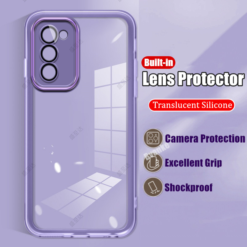 For OPPO A53s 5G CPH2321 Phone Case with Pre-installed Lens Protector Semi Clear Anti-yellowing Silicone Aesthetic Cover