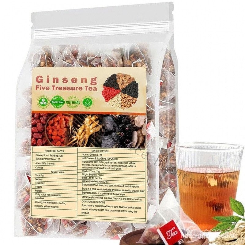 Stok SG Ginseng Five Treasure Tea-Intentionalk Ginjal Teh Formula Ginseng ENAM Teh Harta Karun, Teh Ginseng Teh Pembersih Ginjal Teh Wubao Ginseng Kurma Merah Teh Herba Cina tempatan F