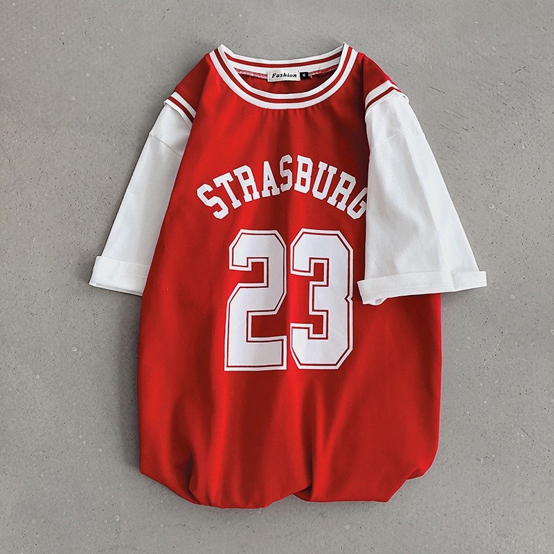 Summer Fake Two-piece Basketball Uniforms Short-sleeved T-shirt Ladies No. 23 Jersey Youth Leisure Sports Loose Five-point Sleeve T-shirt Top