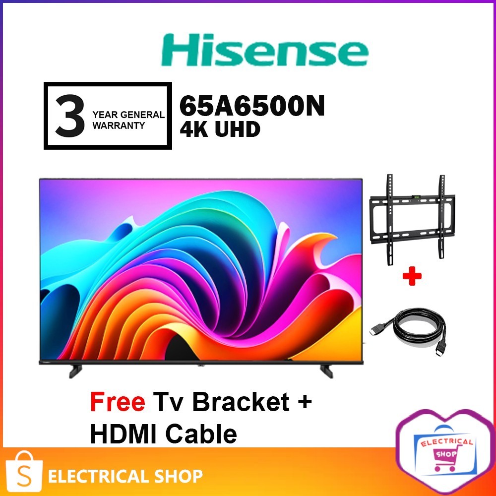 Hisense 65" 4K 65A6500N UHD TV A6500N Series Google TV Television (FREE HDMI CABLE and TV BRACKET)