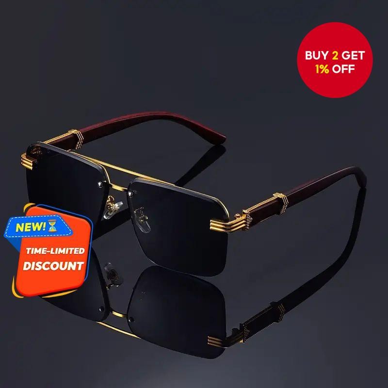 Frameless Wooden Sunglasses with UV Protection, Beveled Edges, Double Beam, Unisex Outdoor Style.