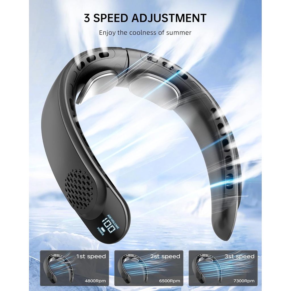 4 Turbo Bladeless Neck Fan 4000mAh USB Portable 3 Speed Outdoor Cooler | Kipas Leher Tanpa Bilah 4 Turbo 4000mAh USB Mudah Alih 3 Kelajuan Luar | USB 四核无叶挂脖风扇 4000mAh
