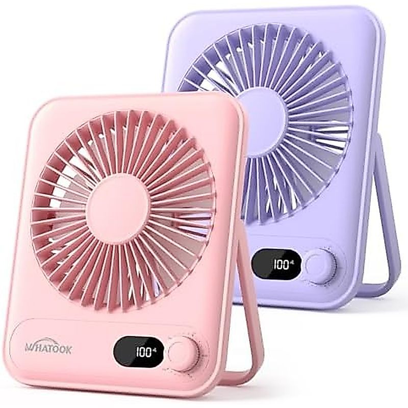 WHATOOK Desk Fan 2 Pack: 100 Speeds Stepless Control 2000mAh Battery Operated Portable Fan, Rechargeable Table Fan for Cruise Ship Essentials, Gift for Couples, Dorm, Office, Bedro