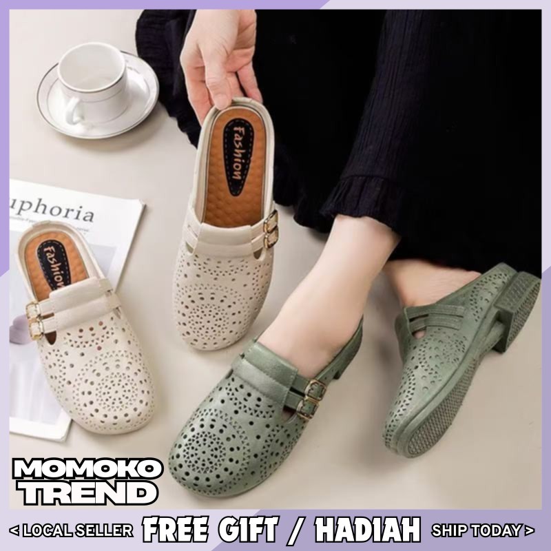 MOMOKO TREND 2506 Women Casual Korea Style Fashion one foot buckle Hollow sandals Kasut Berongga Perempuan selipar kulit