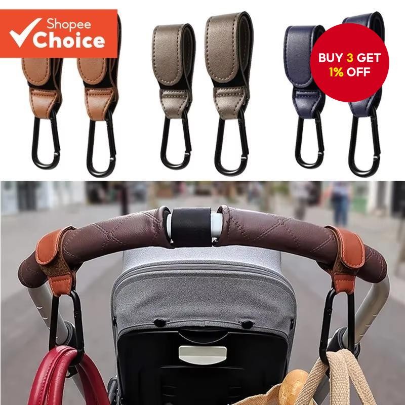 Baby Stroller Hook Adjustable PU Leather Pram Organizer For Diaper Bags Travel Essential