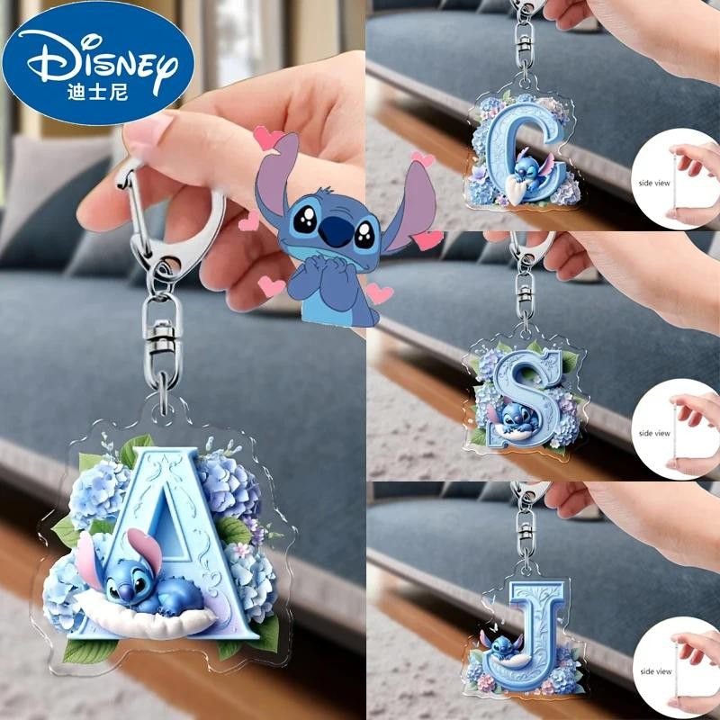 Disney Anime Blue Stitch Acrylic Flowers Accessories Kawaii Stitch 26 Letter Acrylic Keychain Cartoon Children Party Gifts