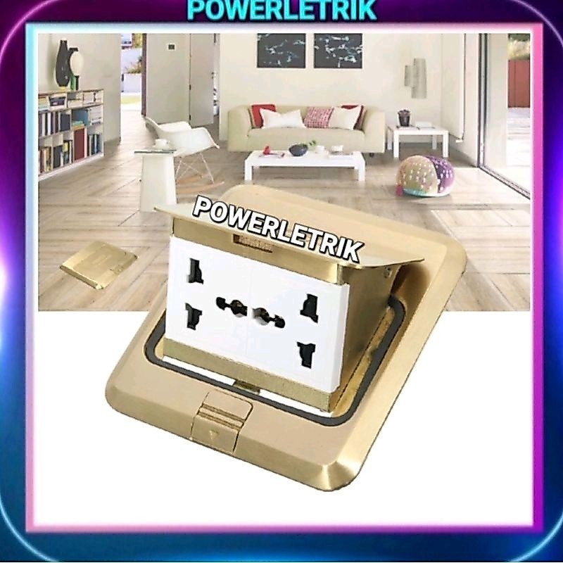 *READY STOCK*220~240V 13A UNIVERSAL FLOOR SOCKET OUTLET (POP UP PLATE) GOLD + FREE BASE METAL BOX