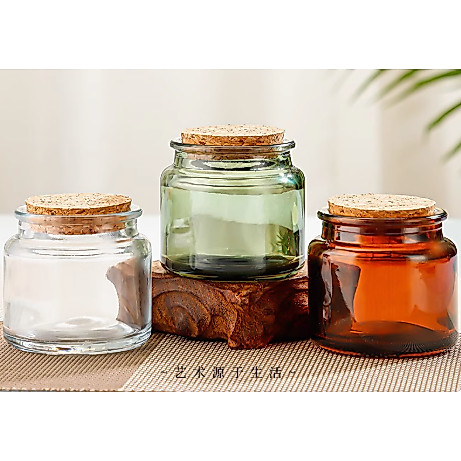READY STOCK-GLASS CANDLE JAR AMBER/TRANSPARENT/GREEN 90 AND 180GRAM WITH CORK LID