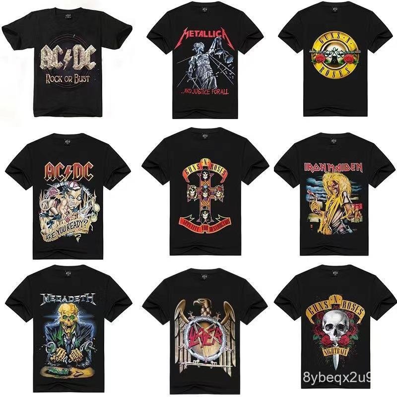 T-Shirt Lengan Pendek Rock Band AC/DC Megadeth Guns N' Roses Metallica Ringkas Longgar Queen Crew Neck Lelaki
