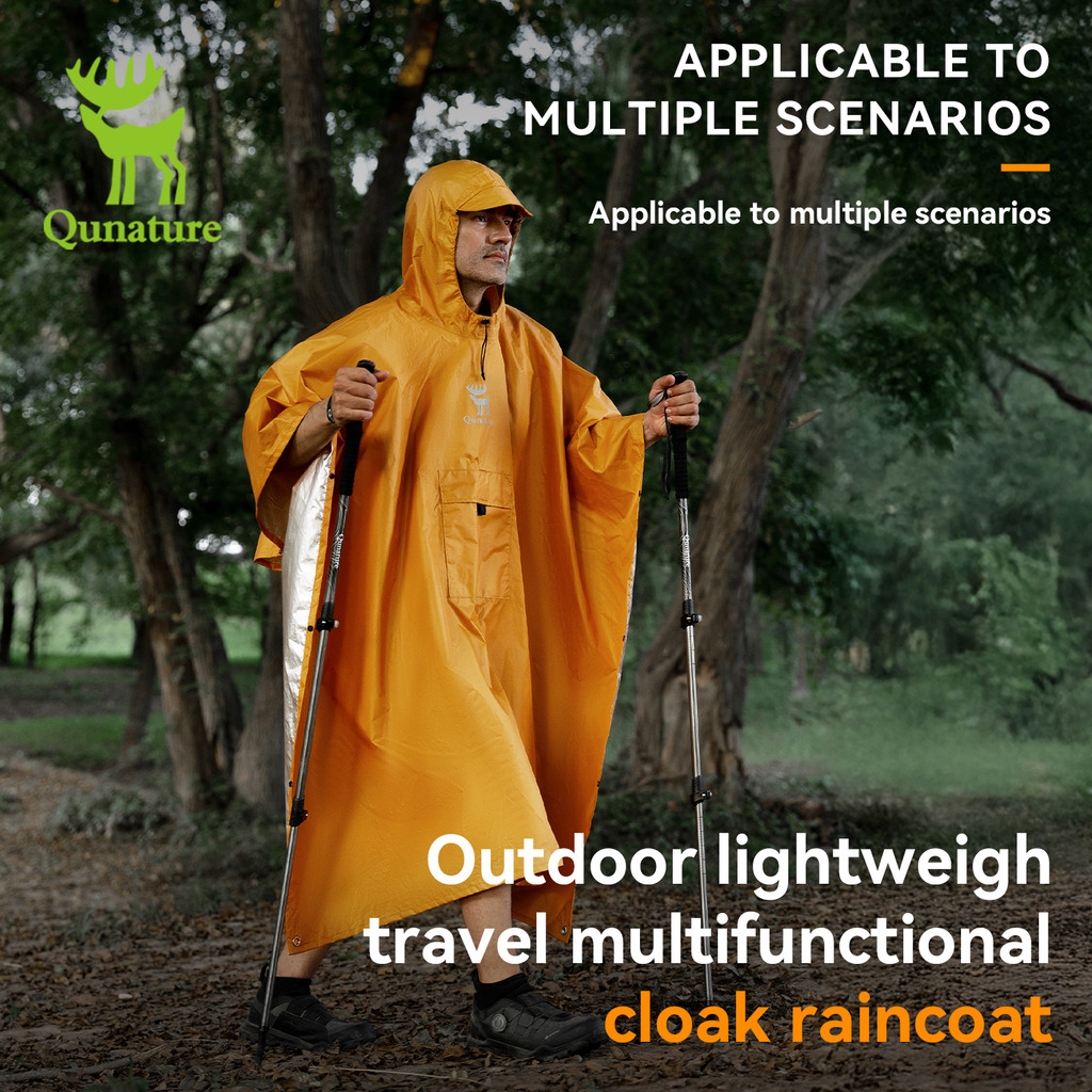 Qunature  Multifunctional Waterproof Raincoat Lightweight Lengthened Motorcycle Raincoat 3 in 1  Picnic Mat Canopy Cloak Suitable for Outdoor  Hiking Sports