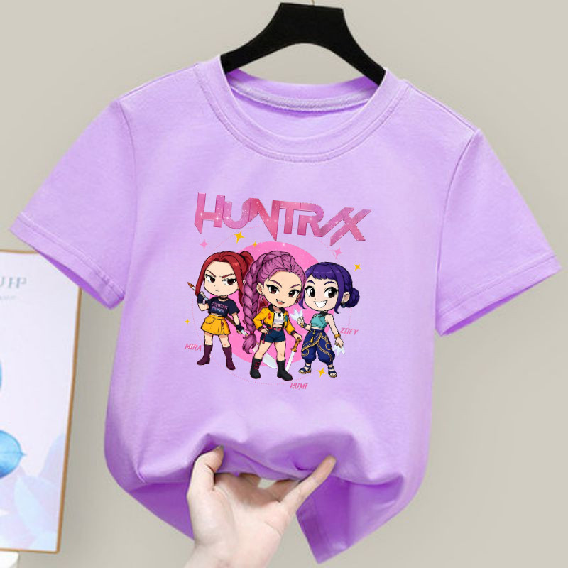 Kpop Demon Hunter Huntrix T-shirt Cartoon Demon Hunter Print Clothes Girls 100% Tee Shirts