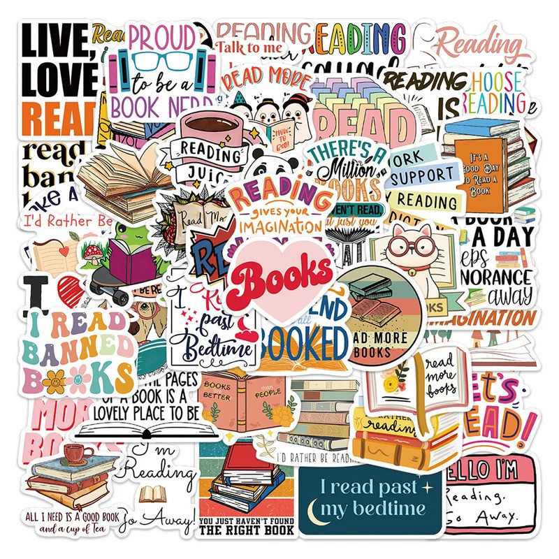 10/30/50PCS Pelekat Bacaan Buku Diari Mainan DIY Scrapbook Notebook Laptop Skateboard Komputer Telefon Bagasi Pelekat Grafiti