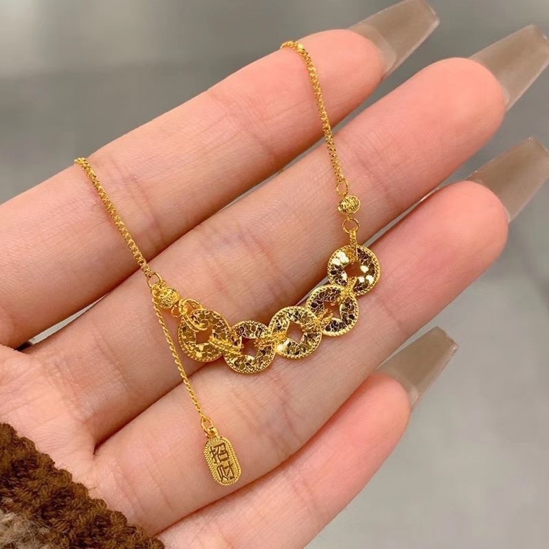 Geometric Retro Five Emperors Money Moral Abundant Wealth Necklaces for Women Fashion Jewelry Light Luxury Minimalist Accessory