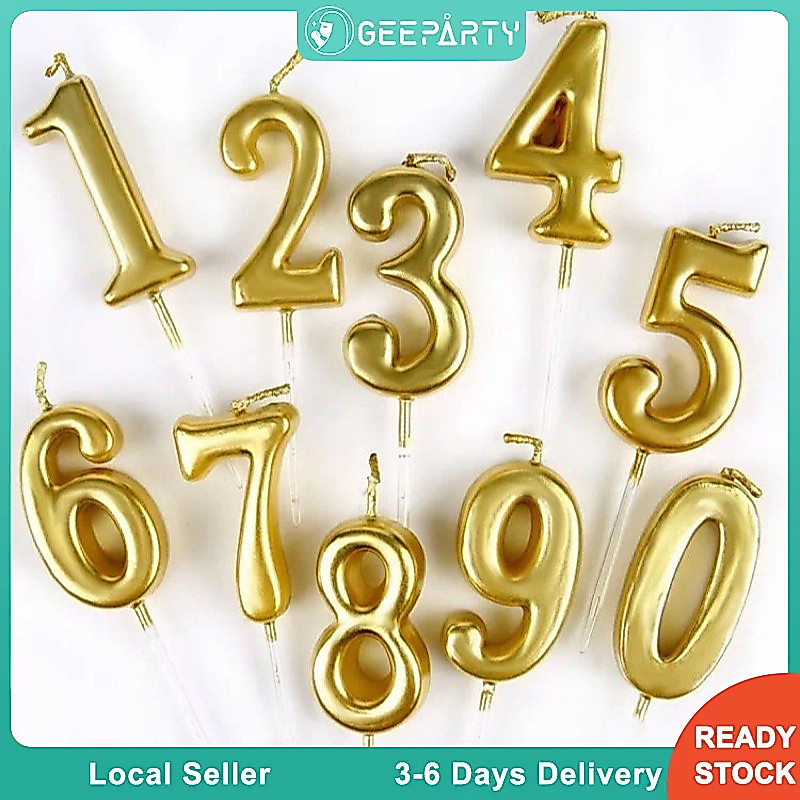 GeeParty Number 0-9 Noble Gold Candle for Birthday Party Cake Candle Sparklers Decorations Supplies