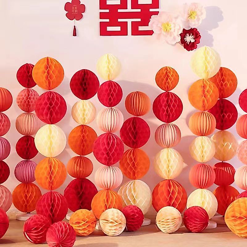 ready stock penang 15/20/25/30CM-1PCS wedding paper honeycomb Ball paper Lantern Wedding Back ground Wall wedding