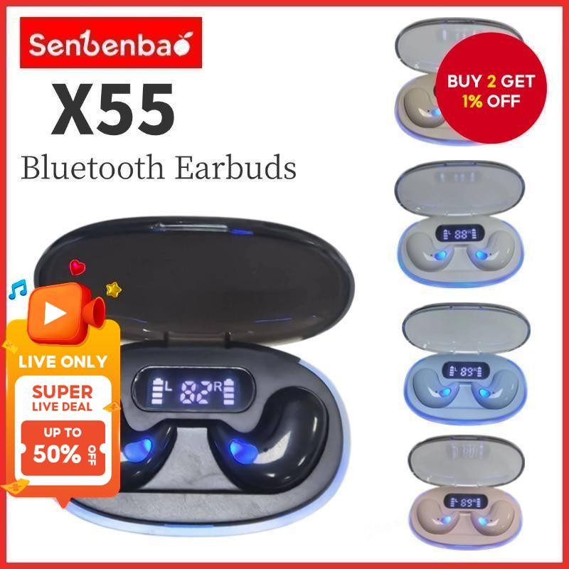 Senbenbao X55 Earbuds TWS Sleep Wireless Bluetooth Led Display HIFI Stereo Sound Earphone Waterproof Noise Cancellation Sport Headset For All Phone