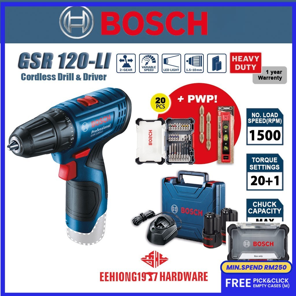 BOSCH GSR 120-LI 12V Cordless Drill Driver Bateri Gerudi Skru Battery drill GSR120-LI GSR120 GSR 120