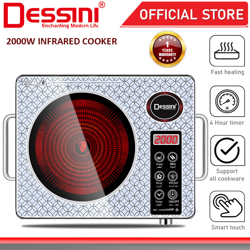 DESSINI ITALY Infrared Ceramic Cooker Hob Touch Control Panel 1 Burner Cooktop Tabletop Timer Multi Pots Stove Dapur