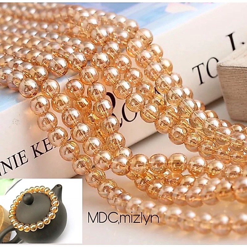 Crystal Quartz Metallic Glass Round Beads [3 Sizes] DIY Handmade Bracelet, Necklace & Jewelry Making | Malaysia Seller