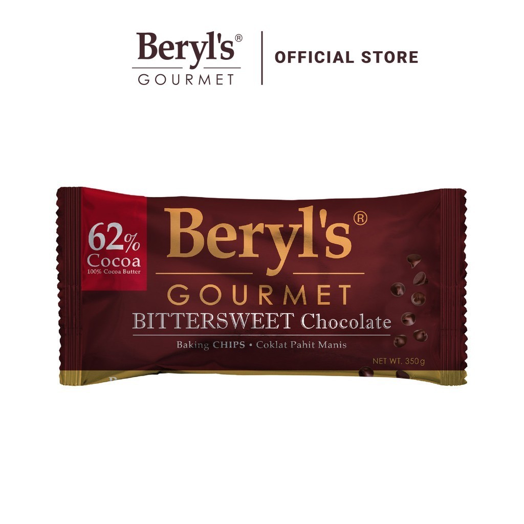 Beryl's Gourmet Bittersweet Baking Dark Chocolate Chips 62% (350g) | Cip Coklat Hitam Pahit Manis | Dessert Baking