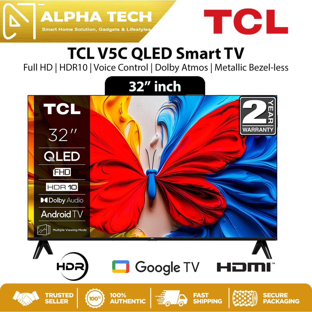 TCL 32'' V5C QLED Smart TV Full HD | HDR10 | Voice Control | Dolby Atmos | Metallic Bezel-less | 2 years Warranty