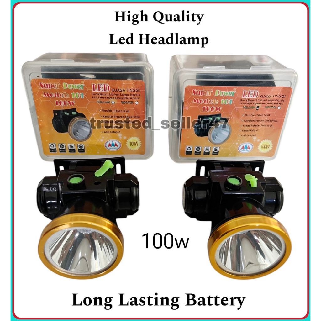 Head Lamp 5cm 100W Rechargeable Headlamp Super Power LED Lampu Kepala Fishing Camping Hiking Outdoor