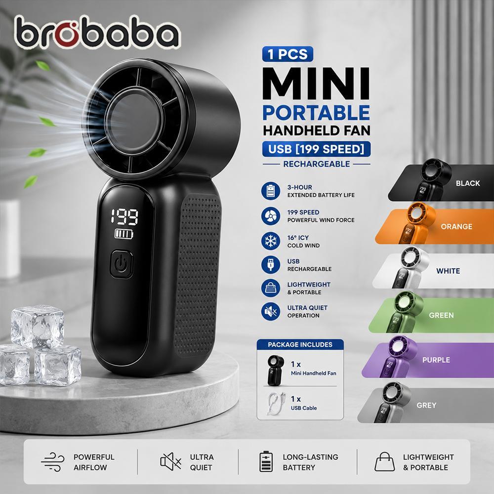 BROBABA 【1PCS】Kipas 199 Speed MINI Portable Handheld Fan Mini kipas USB Rechargeable Cooling Fan, kipas Pocket Outdoor