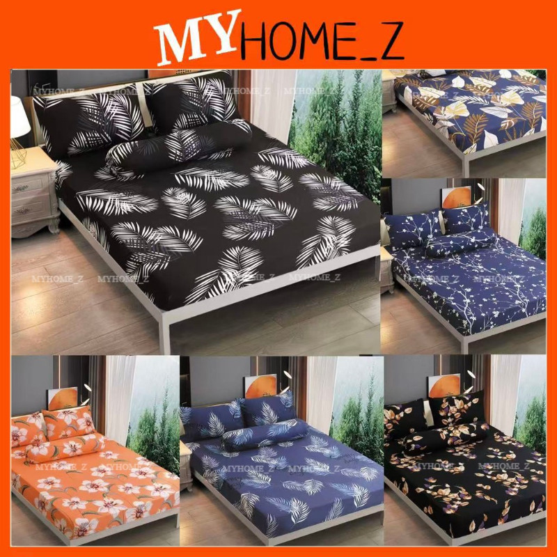 MYHZ_ PREMIUM COTTON BEDSHEET 4 IN 1 QUEEN / 2 IN 1 SINGLE / FITTED GETAH KELILING CADAR SARUNG KATIL SARUNG TILAM