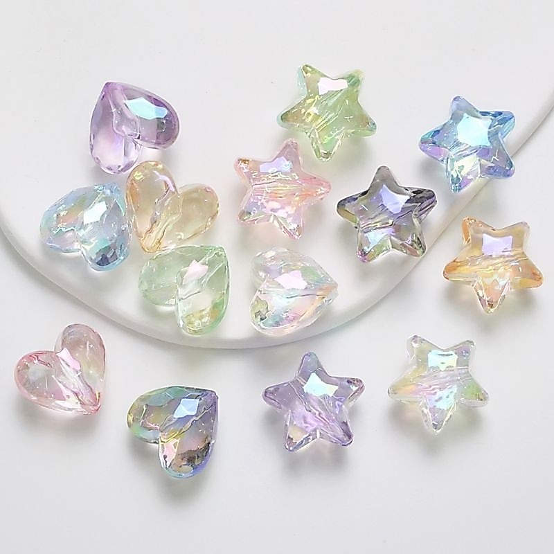 Transparent UV Symphony Sectioned Five-Pointed Star Love Acrylic DIY Bracelet Beading Material 透明uv幻彩切面五角星爱心