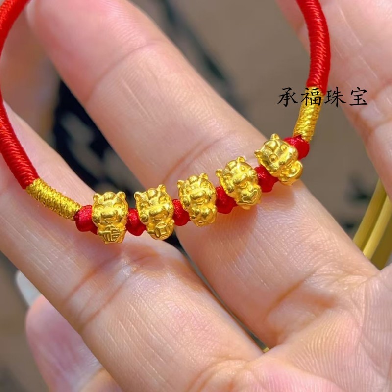 916 Gold Five Lucky Horse Bracelet diy charm gold 916/ Horse Transfer Beads gold 916
