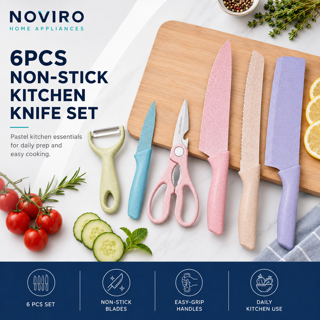 6 In 1 Evcrierh Corrugated Knife Kitchen Knife Set Colourful Pisau Dapur KITCHEN KNIVES