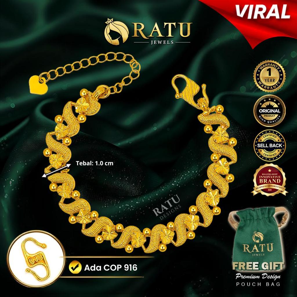 Emas RATU (14.75g) Gelang Tangan Royal Wave / Daily Wear Premium Fashion Bracelet Plated Jewelry / Jewellery - 17RJ1