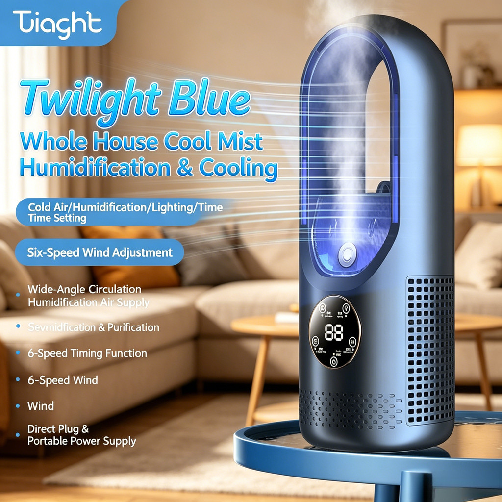 Home Office Bladeless Tower Fan 6 Speed 36dB Quiet Mist Spray Humidifier Stand Fan Table Fan USB