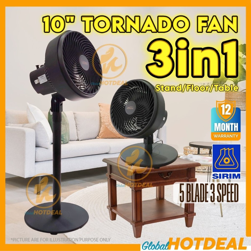 🔥SIRIM MINLITE TORNADO FAN🔥 10" Stand Fan Floor Fan Table Fan Kipas Meja Kipas Berdiri Kipas Angin Asrama High Speed