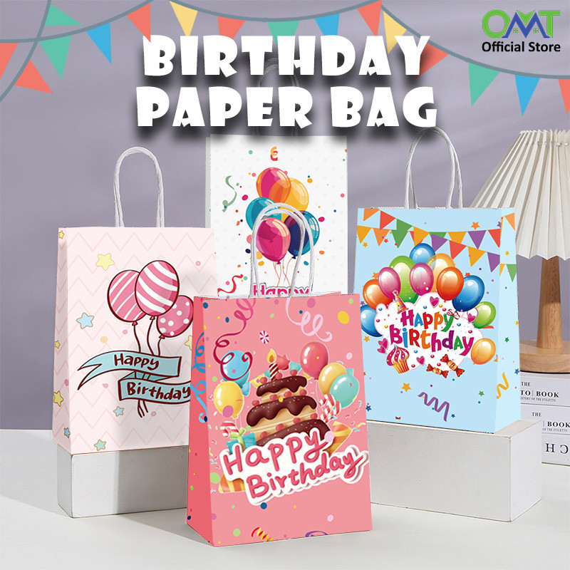 Birthday Paper Bag | Kraft Carrier Kids Children Baby Shower School Childcare Nursery Party Goodies Gift Event Supplies