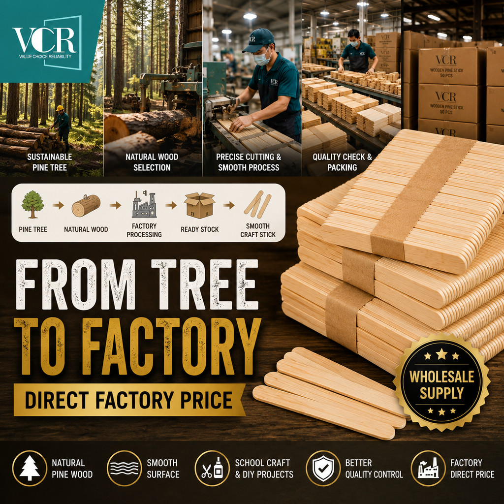 VCR Wooden Pine Stick 50s Ice Cream Stick Creation Craft Student School Bahan Kraf Sekolah Budak Batang Aiskrim