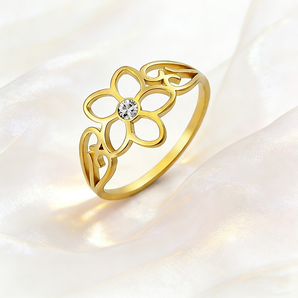 LIKGREAT Glamorous Flower Ring for Women Stainless Steel Elegant Jewelry Non Tarnish