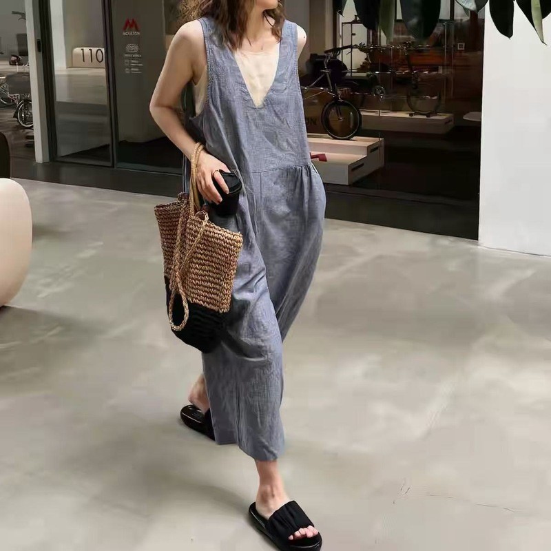 Super Soft Niche Japanese Style Literary Retro Age-Reducing Cotton Linen Large Size Loose Slimmer Look Cover Belly Strap Jumps