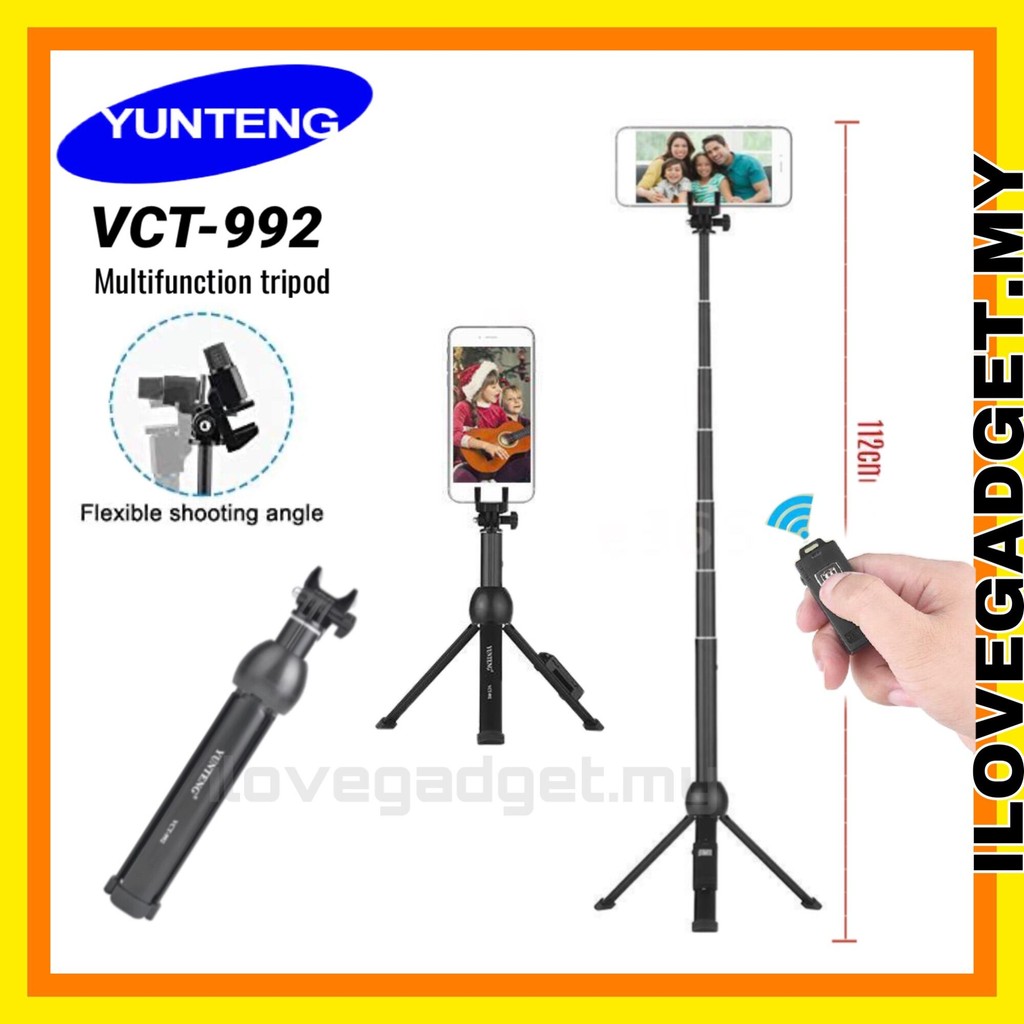 YUNTENG VCT-992 Selfie Stick Tripod Monopod With Bluetooth Remote Shutter Portable Height Adjustable For Mobile Phones